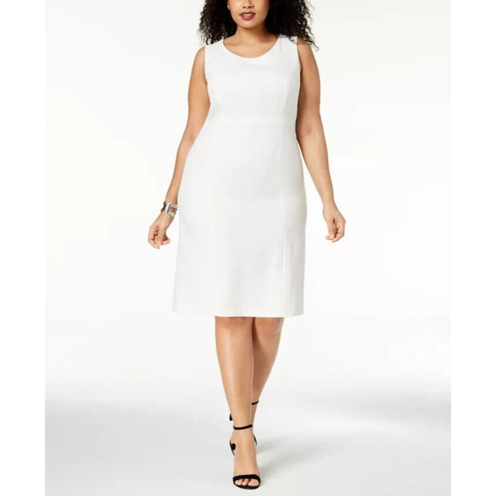 Kasper Plus Size Crepe Sheath Dress Stretch NWT White Size 16W NWT